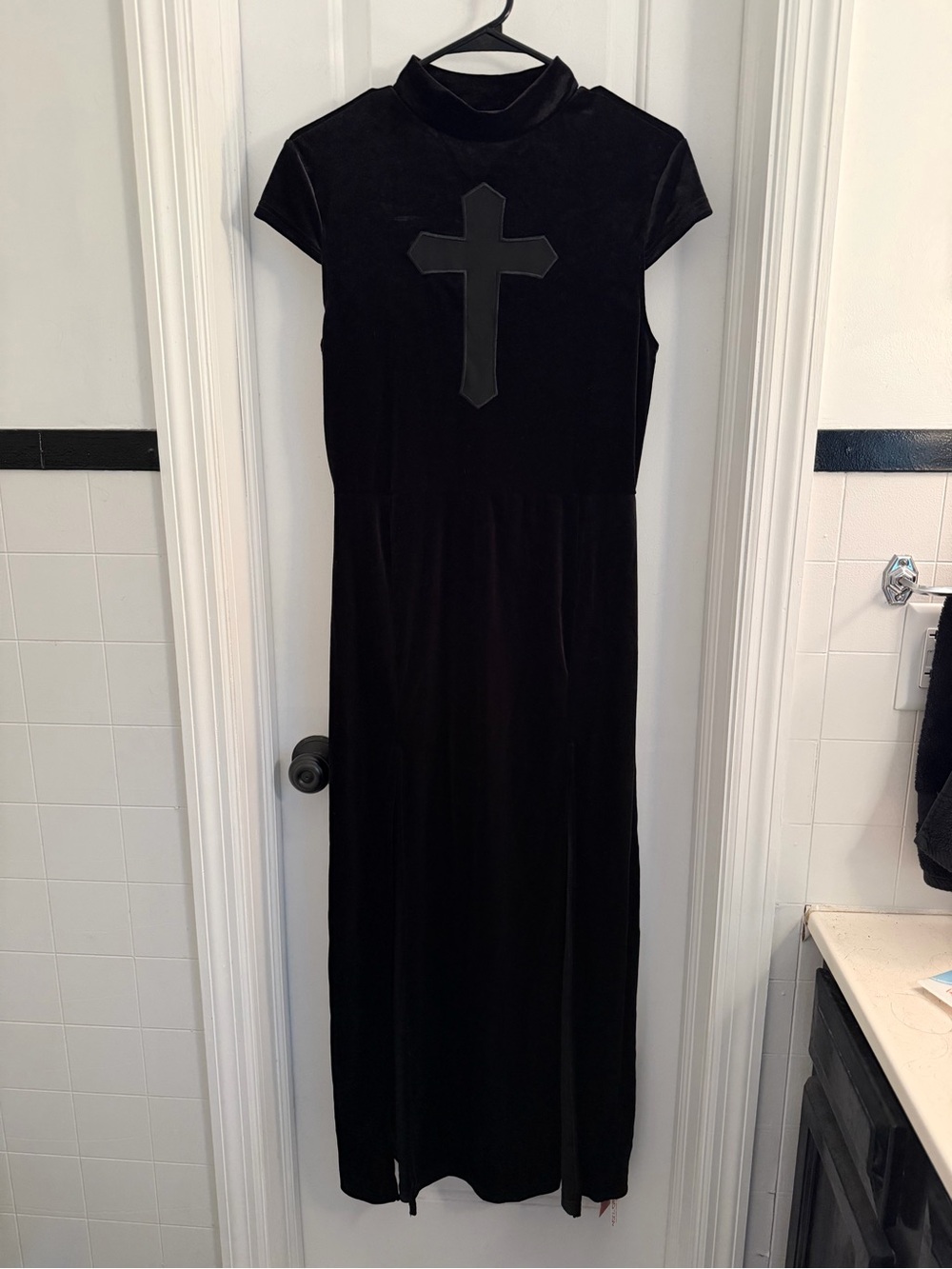 ROMWE Black Velvet Maxi Dress with Cross Patch
